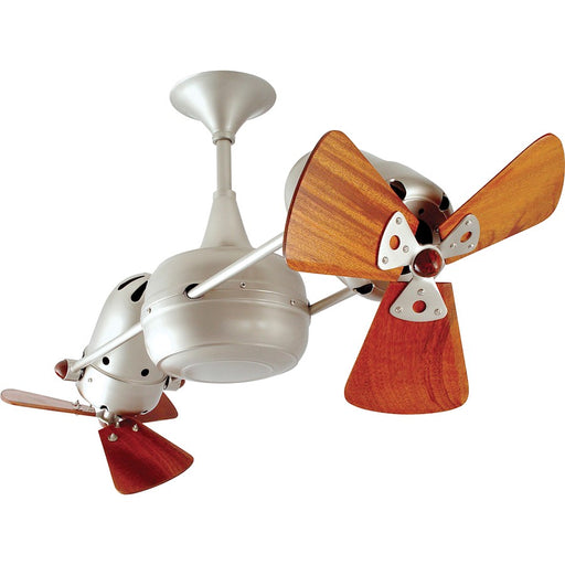 Matthews Fan Company Duplo Dinamico 36in Ceiling Fan | Brushed Nickel and Mahogany Wood | Living Room & Bedroom | 36 x 9 x 9 in | Model DD-BN-WD