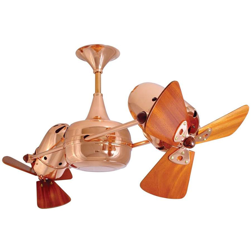 Matthews Fan Company Duplo Dinamico 36in Rotational Ceiling Fan | Brushed Copper and Mahogany Wood Blades | Covered Patio & Living | Model DD-BRCP-WD