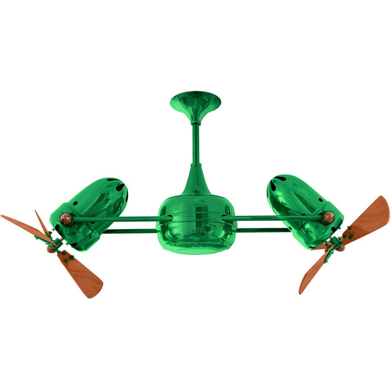 Matthews Fans Duplo-Dinamico 36in Rotational Ceiling Fan | Contemporary Esmeralda and Mahogany Wood | Living Room & Bedroom | Model DD-GREEN-WD