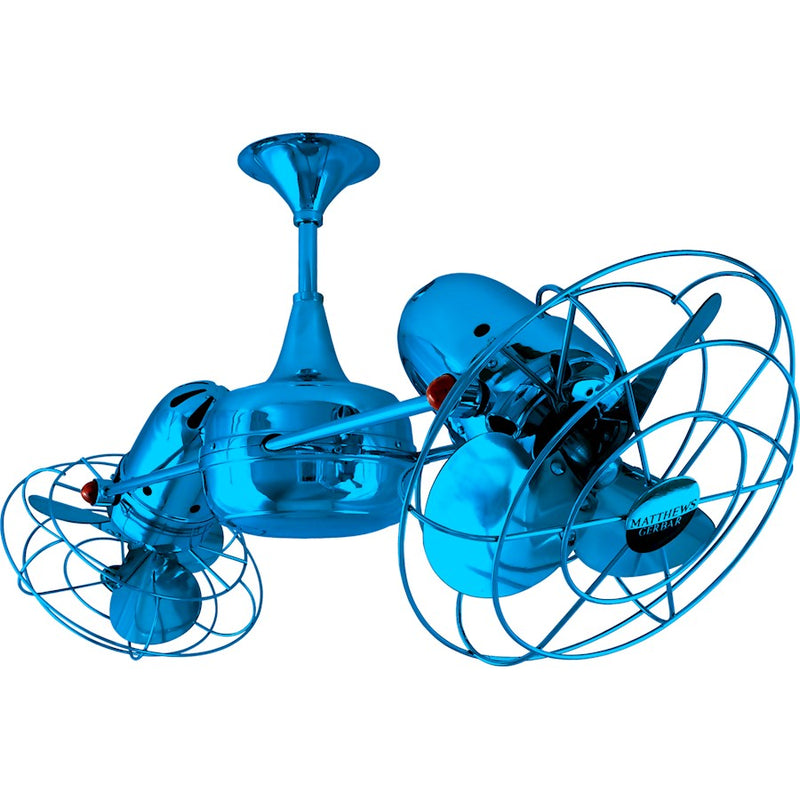Matthews Fans Duplo-Dinamico 36in Rotational Ceiling Fan | Contemporary Agua Marinha and Metal | Living Room & Bedroom | Model DD-LTBLUE-MTL