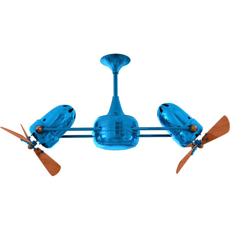 Matthews Fans Duplo-Dinamico 36in Rotational Ceiling Fan | Contemporary Agua Marinha and Mahogany Wood | Living Room & Bedroom | Model DD-LTBLUE-WD