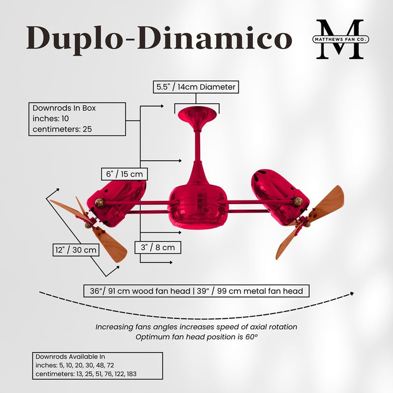 Matthews Fans Duplo Dinamico 36in Rotational Ceiling Fan | Contemporary Rubi and Mahogany Wood Blades | Living Room & Bedroom | Model DD-RED-WD
