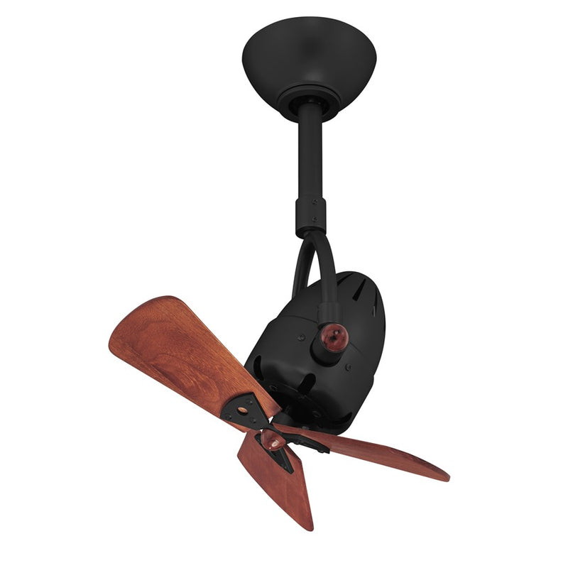 Matthews Fans Diane 16in 3-Blade Oscillating Ceiling Fan | Matte Black and Solid Mahogany Wood Blades | Covered Patio & Sunroom | Model DI-BK-WD