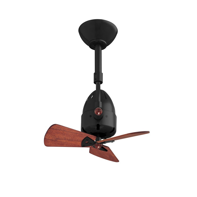 Matthews Fans Diane 16in 3-Blade Oscillating Ceiling Fan | Matte Black and Solid Mahogany Wood Blades | Covered Patio & Sunroom | Model DI-BK-WD