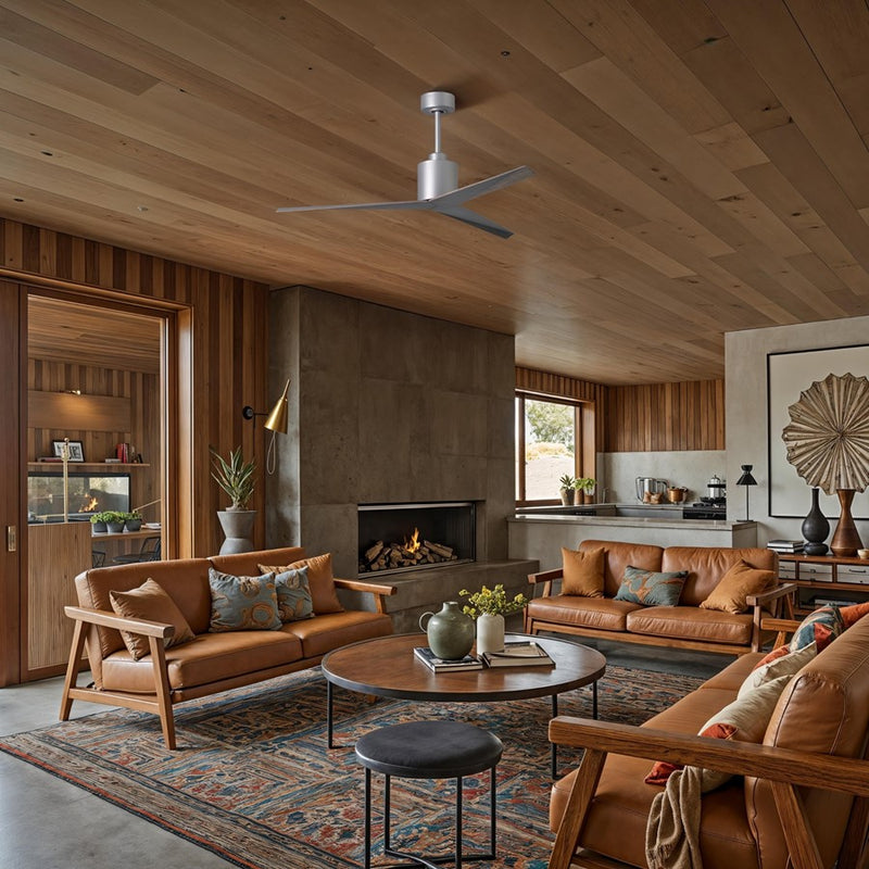 Matthews Fans Eliza 56in 3-Blade Ceiling Fan | Brushed Nickel and Old Oak Tone ABS Blades | Outdoor Covered Patio & Great Room | Model EK-BN-OO