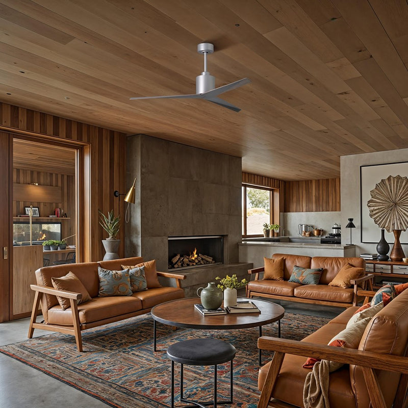 Matthews Fans Eliza 56in 3-Blade Ceiling Fan | Brushed Nickel and Old Oak Tone ABS Blades | Outdoor Covered Patio & Great Room | Model EK-BN-OO