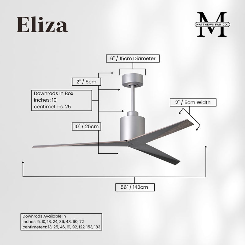 Matthews Fans Eliza 56in 3-Blade Ceiling Fan | Brushed Nickel and Old Oak Tone ABS Blades | Outdoor Covered Patio & Great Room | Model EK-BN-OO