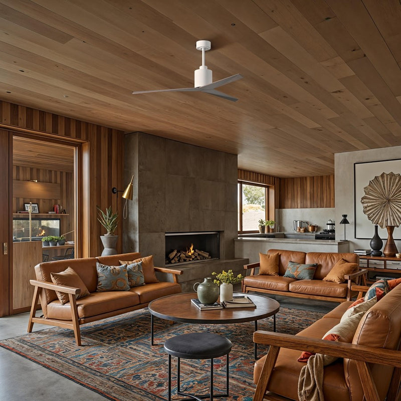 Matthews Fans Eliza 56in 3-Blade Ceiling Fan | Gloss White and Old Oak ABS Blades | Great Room & Covered Patio | 56 x 56 x 12 in | Model EK-WH-OO