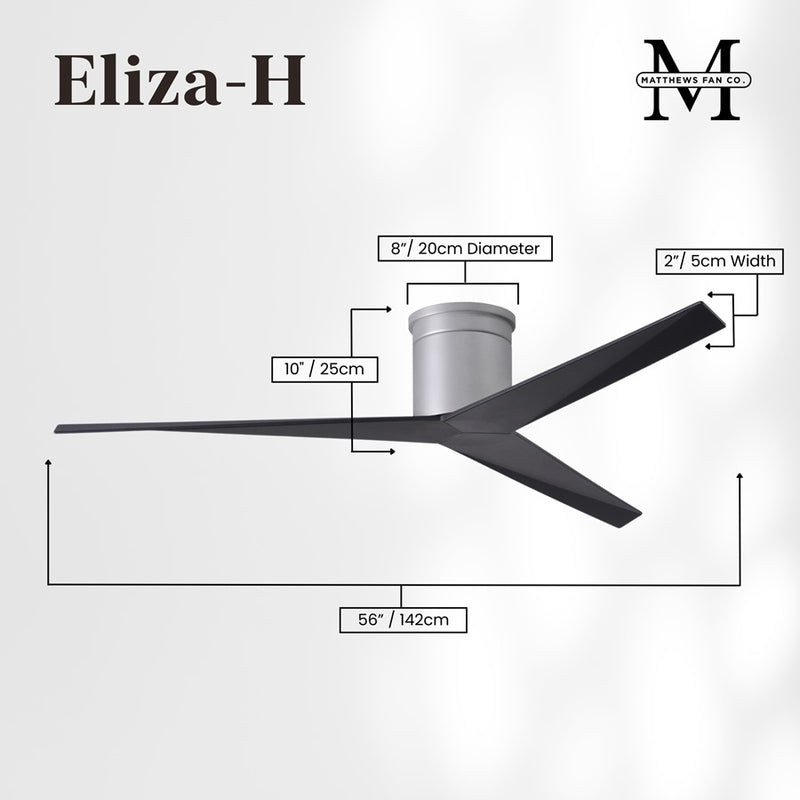 Matthews Fans Eliza-H 56in 3-Blade Flush Mount Ceiling Fan | Brushed Nickel and Matte Black ABS | Great Rooms & Covered Patios | Model EKH-BN-BK