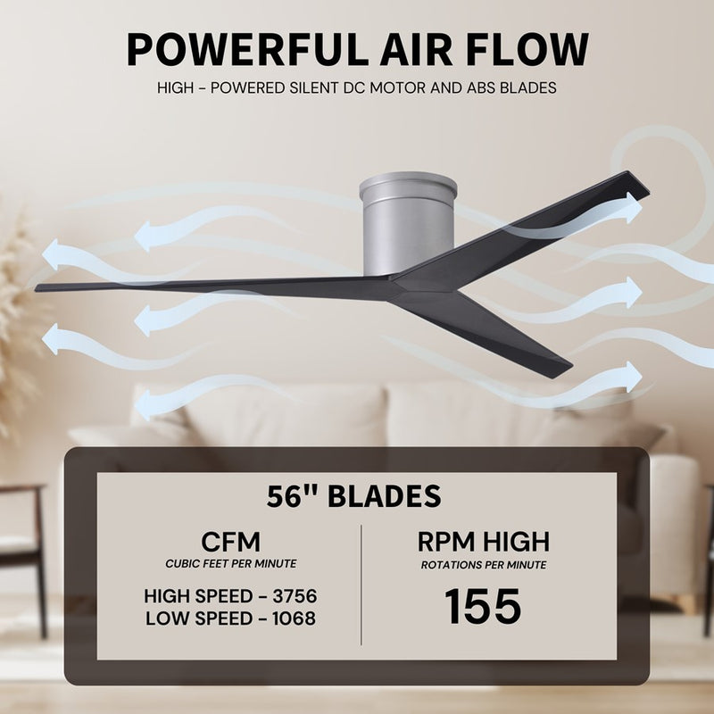 Matthews Fans Eliza-H 56in 3-Blade Flush Mount Ceiling Fan | Brushed Nickel and Matte Black ABS | Great Rooms & Covered Patios | Model EKH-BN-BK
