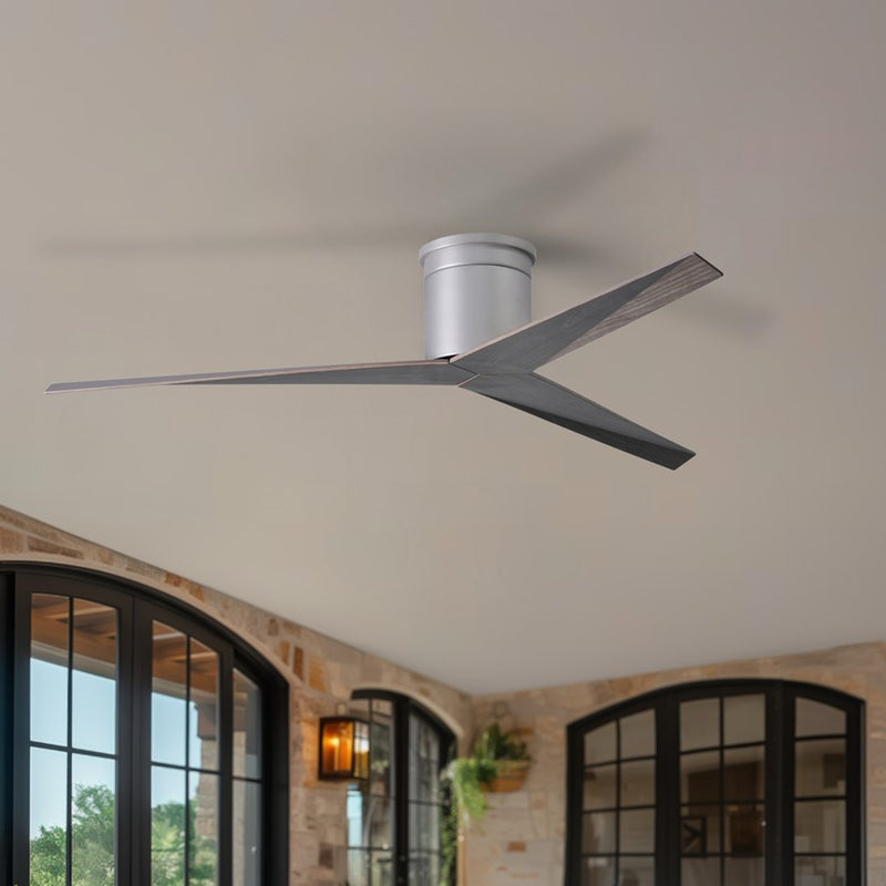 Matthews Fans Eliza-H 56in 3-Blade Flush Mount Ceiling Fan | Brushed Nickel and Old Oak ABS | Great Rooms & Covered Patios | Model EKH-BN-OO