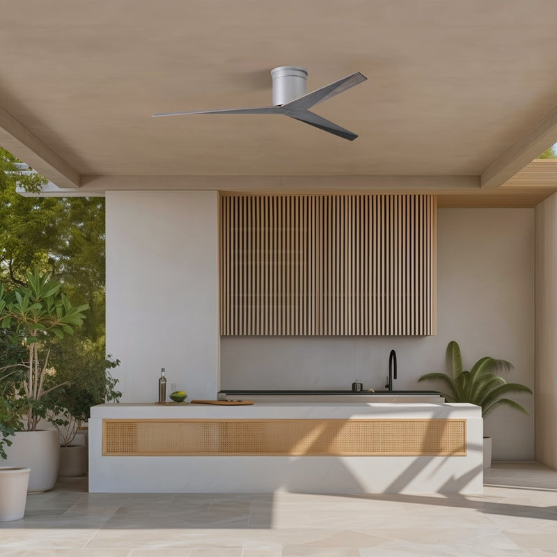 Matthews Fans Eliza-H 56in 3-Blade Flush Mount Ceiling Fan | Brushed Nickel and Old Oak ABS | Great Rooms & Covered Patios | Model EKH-BN-OO