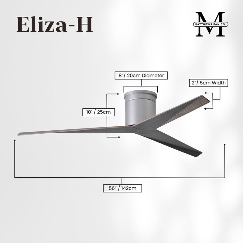 Matthews Fans Eliza-H 56in 3-Blade Flush Mount Ceiling Fan | Brushed Nickel and Old Oak ABS | Great Rooms & Covered Patios | Model EKH-BN-OO