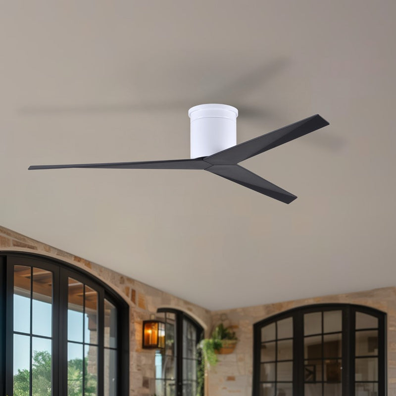 Matthews Fans Eliza-H 56in 3-Blade Flush Mount Ceiling Fan | Gloss White and Matte Black ABS | Great Rooms & Covered Patios | Model EKH-WH-BK