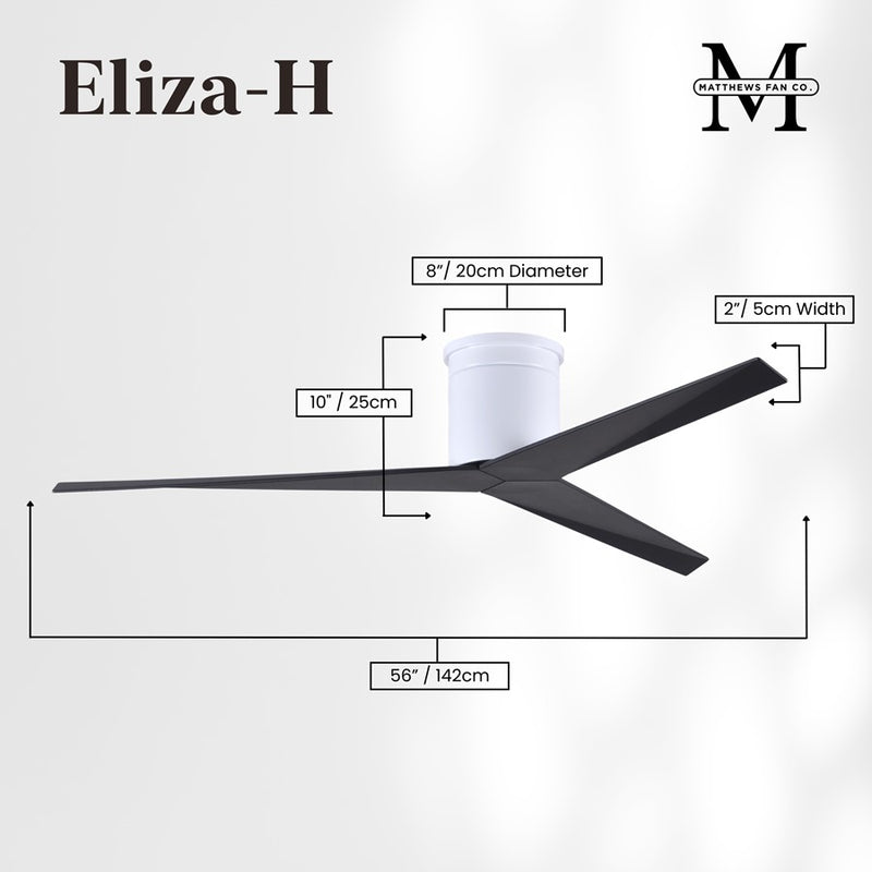 Matthews Fans Eliza-H 56in 3-Blade Flush Mount Ceiling Fan | Gloss White and Matte Black ABS | Great Rooms & Covered Patios | Model EKH-WH-BK