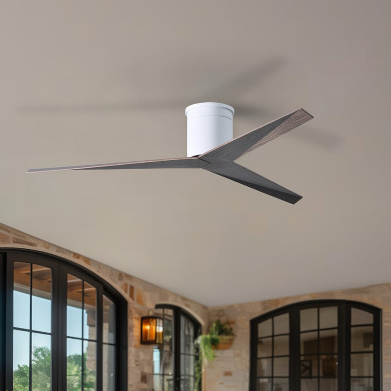 Matthews Fans Eliza-H 56in 3-Blade Flush Mount Ceiling Fan | Gloss White and Old Oak ABS | Great Rooms & Covered Patios | Model EKH-WH-OO
