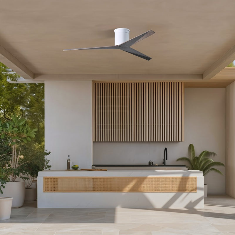 Matthews Fans Eliza-H 56in 3-Blade Flush Mount Ceiling Fan | Gloss White and Old Oak ABS | Great Rooms & Covered Patios | Model EKH-WH-OO