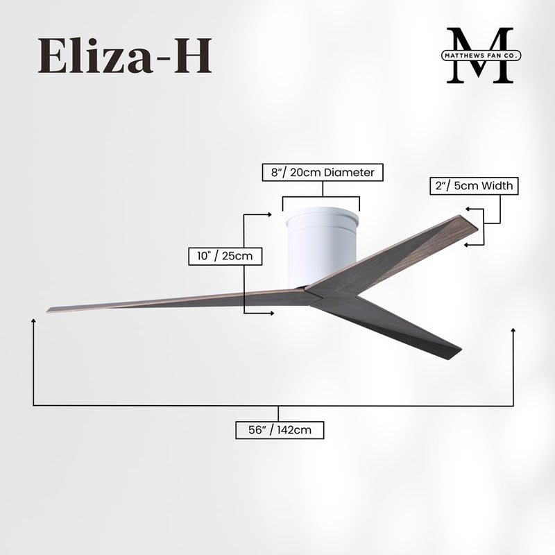 Matthews Fans Eliza-H 56in 3-Blade Flush Mount Ceiling Fan | Gloss White and Old Oak ABS | Great Rooms & Covered Patios | Model EKH-WH-OO