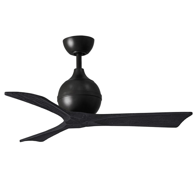 Matthews Fans Irene-3 42in 3-Blade Ceiling Fan | Matte Black Solid Wood Blades | Bedroom & Covered Patio | 42 x 42 x 12 in | Model IR3-BK-BK-42