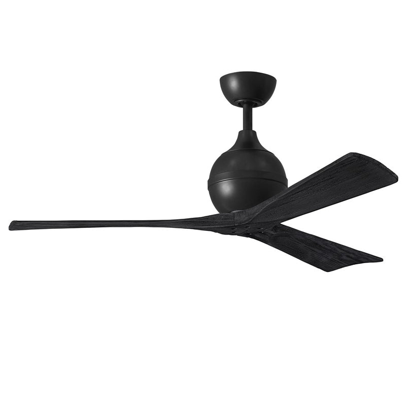 Matthews Fans Irene-3 52in 3-Blade Ceiling Fan | Matte Black Solid Wood Blades | Bedroom & Living Room | 52 x 52 x 12 in | Model IR3-BK-BK-52
