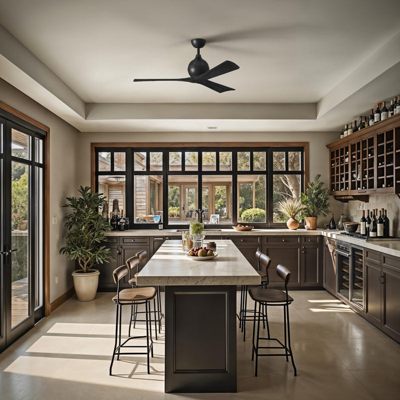 Matthews Fans Irene-3 52in 3-Blade Ceiling Fan | Matte Black Solid Wood Blades | Bedroom & Living Room | 52 x 52 x 12 in | Model IR3-BK-BK-52