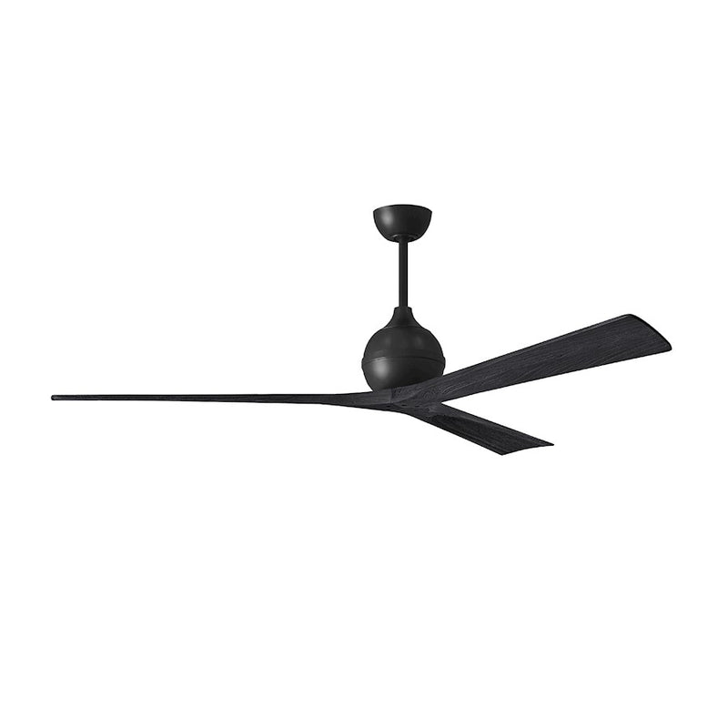 Matthews Fans Irene-3 72in 3-Blade Ceiling Fan | Matte Black Solid Wood Blades | Large Rooms & Open Spaces | 72 x 72 x 11 in | Model IR3-BK-BK-72