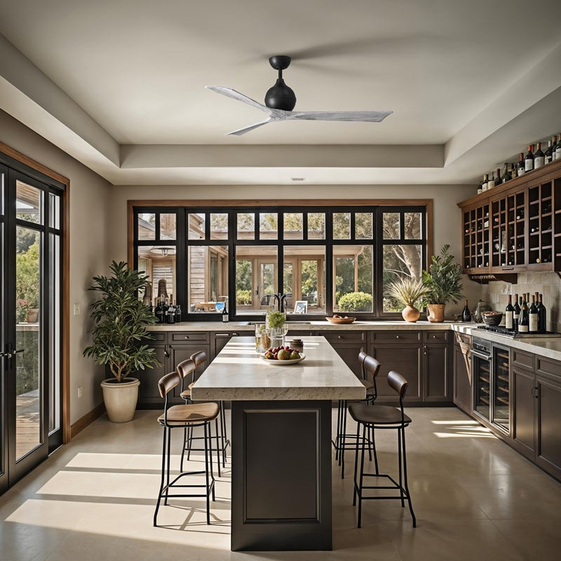 Matthews Fans Irene-3 60in 3-Blade Ceiling Fan | Contemporary Matte Black and Barn Wood | Great Room & Living Area | Model IR3-BK-BW-60