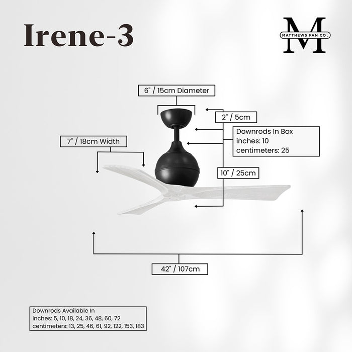 Matthews Fans Irene-3 3 Blade 42" Paddle Fan, Matte Black/White