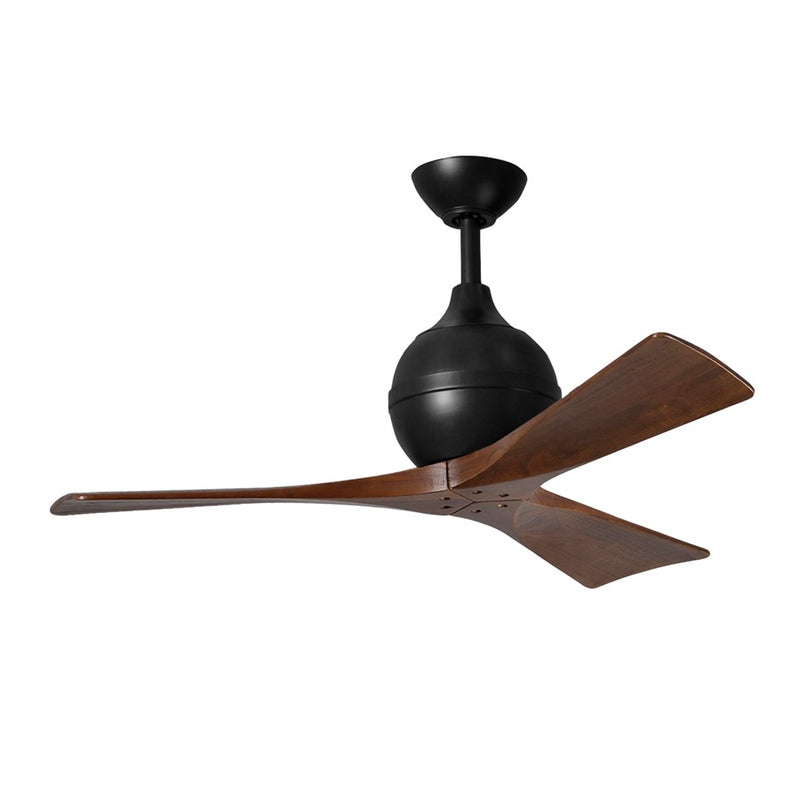 Matthews Fans Irene-3 42in 3-Blade Ceiling Fan | Matte Black and Walnut Solid Wood Blades | Covered Patio, Porch & Sunroom | Model IR3-BK-WA-42