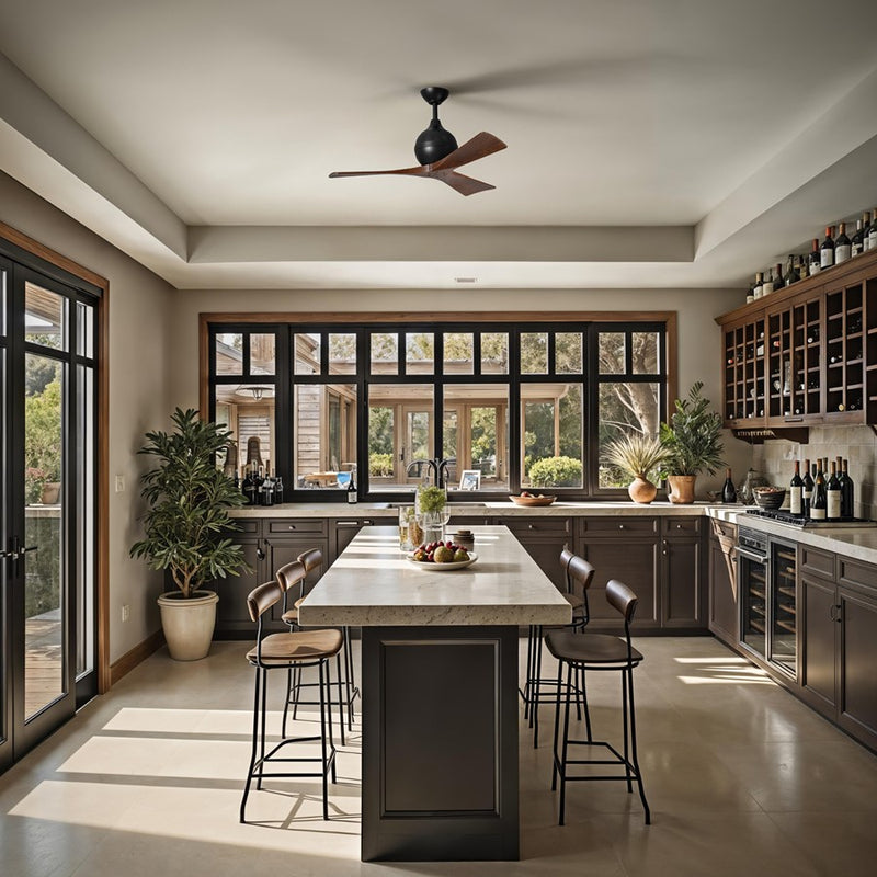 Matthews Fans Irene-3 42in 3-Blade Ceiling Fan | Matte Black and Walnut Solid Wood Blades | Covered Patio, Porch & Sunroom | Model IR3-BK-WA-42