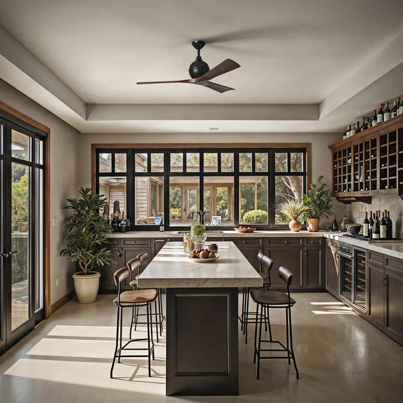 Matthews Fans Irene-3 52in 3-Blade Ceiling Fan | Contemporary Matte Black and Walnut Wood | Living Room & Covered Patio | Model IR3-BK-WA-52