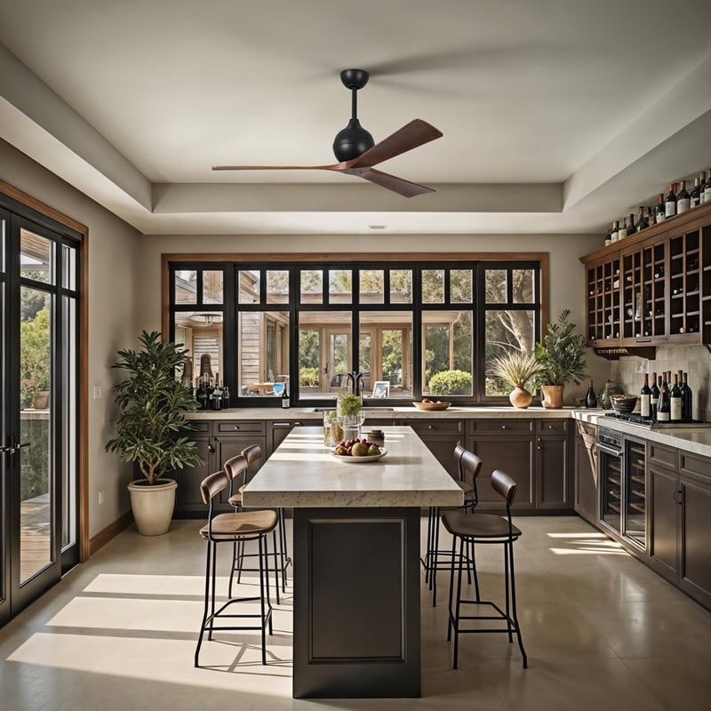 Matthews Fans Irene-3 60in 3-Blade Ceiling Fan | Contemporary Matte Black and Walnut Wood | Great Room & Covered Patio | Model IR3-BK-WA-60