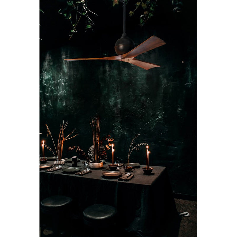 Matthews Fans Irene-3 60in 3-Blade Ceiling Fan | Contemporary Matte Black and Walnut Wood | Great Room & Covered Patio | Model IR3-BK-WA-60
