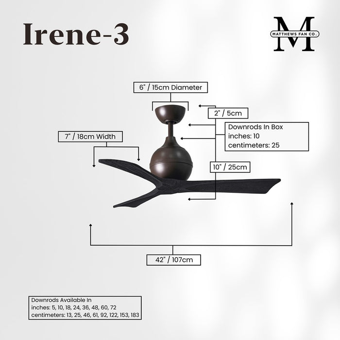Matthews Fans Irene-3 3 Blade 42" Paddle Fan, Text Bronze/Black
