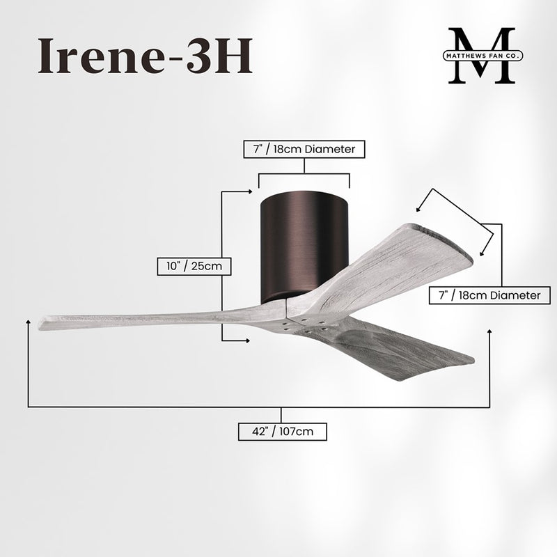 Matthews Fans Irene 3H 42in 3-Blade Ceiling Fan | Brushed Bronze and Barn Wood Solid Wood Blades | Bedroom & Covered Patio | Model IR3H-BB-BW-42
