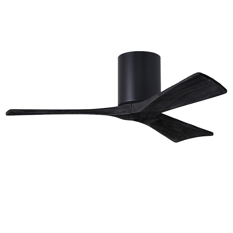 Matthews Fans Irene-3H 42in 3-Blade Flush Mount Ceiling Fan | Matte Black Solid Wood Blades | Bedrooms & Covered Patios | Model IR3H-BK-BK-42