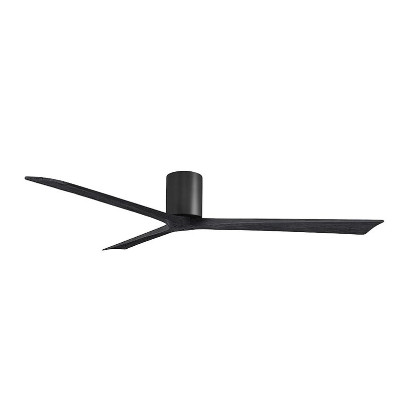 Matthews Fans Irene-3H 72in 3-Blade Flush Mount Ceiling Fan | Contemporary Matte Black and Matte Black Wood | Covered Patio | Model IR3H-BK-BK-72