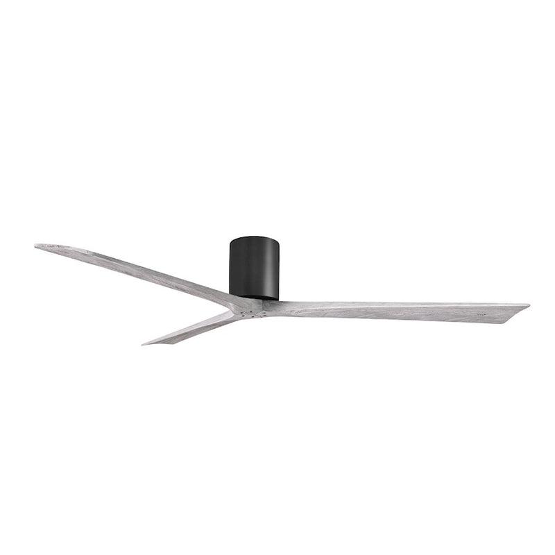 Matthews Fans Irene-3H 72in 3-Blade Flush Mount Ceiling Fan | Contemporary Matte Black and Barn Wood Tone | Covered Patio | Model IR3H-BK-BW-72