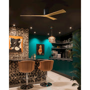 Matthews Fans Irene-3H 72in 3-Blade Flush Mount Ceiling Fan | Matte Black and Light Maple Wood | Indoor/Outdoor Damp Rated | Model IR3H-BK-LM-72