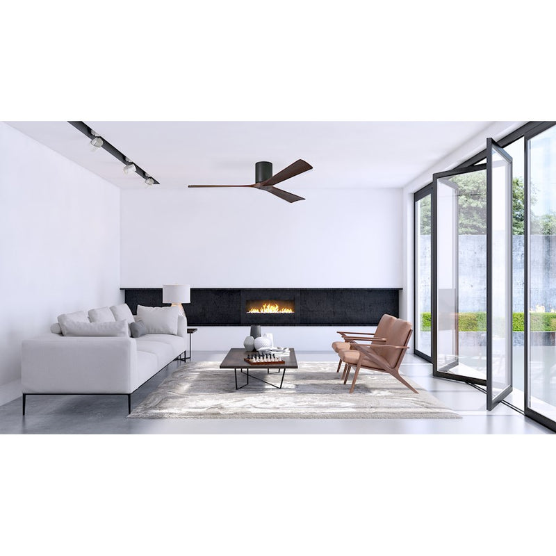 Matthews Fan Irene-3H 60in 3-Blade Ceiling Fan | Rustic Modern Matte Black and Walnut Wood Blades | Living Room & Covered Patio | Model IR3H-BK-WA-60