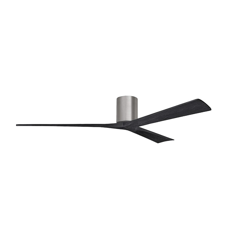 Matthews Fans Irene-3H 72in 3-Blade Flush Mount Ceiling Fan | Brushed Pewter and Matte Black Solid Wood Blades | Covered Patio | Model IR3H-BP-BK-72