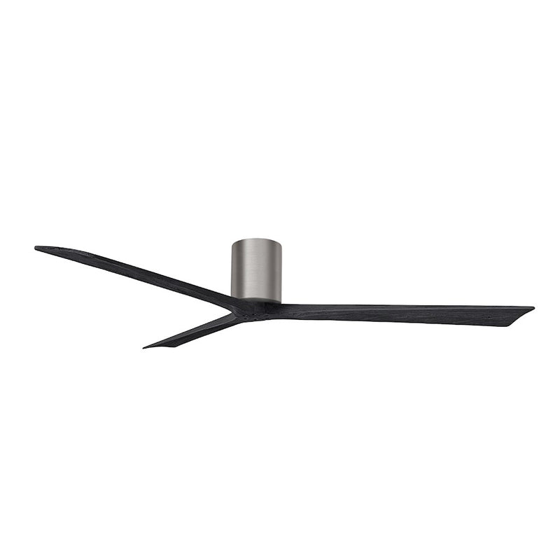 Matthews Fans Irene-3H 72in 3-Blade Flush Mount Ceiling Fan | Brushed Pewter and Matte Black Solid Wood Blades | Covered Patio | Model IR3H-BP-BK-72