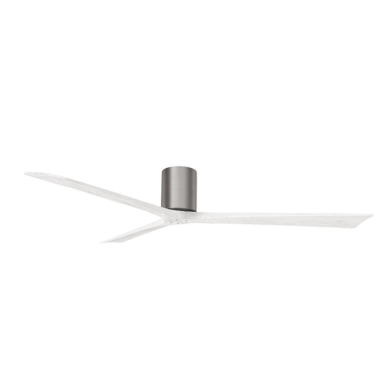 Matthews Fans Irene-3H 72in 3-Blade Flush Mount Ceiling Fan | Brushed Pewter and Matte White Solid Wood Blades | Covered | Model IR3H-BP-MWH-72