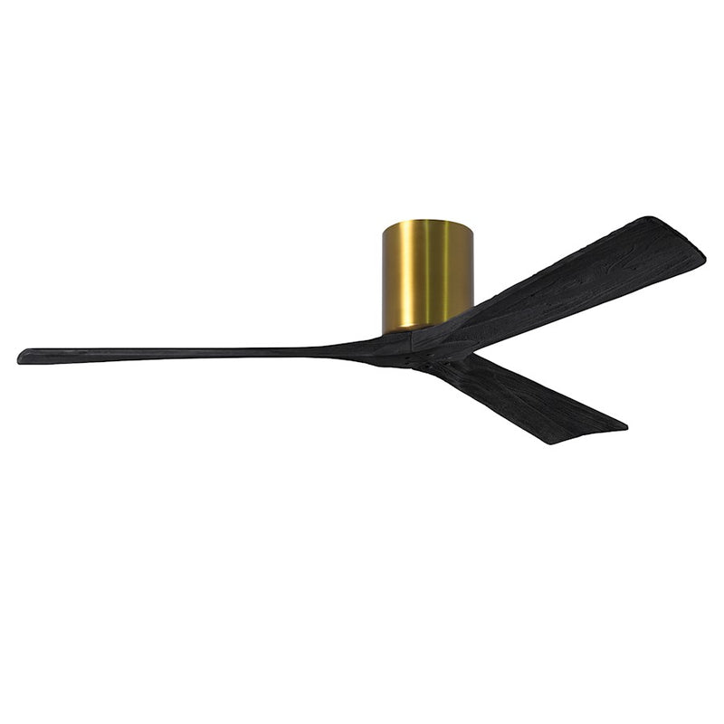 Matthews Fans Irene-3H 60in 3-Blade Flush Mount Ceiling Fan | Brushed Brass and Matte Black Solid Wood | Great Room & Covered | Model IR3H-BRBR-BK-60