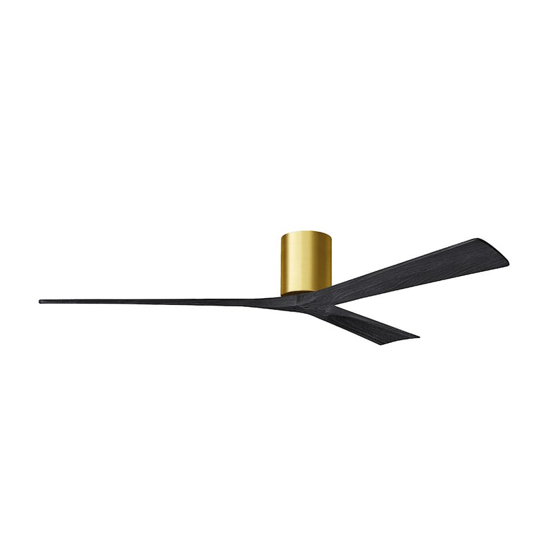Matthews Fans Irene-3H 72in 3-Blade Flush Mount Ceiling Fan | Brushed Brass and Matte Black Solid Wood Blades | Covered Patio | Model IR3H-BRBR-BK-72