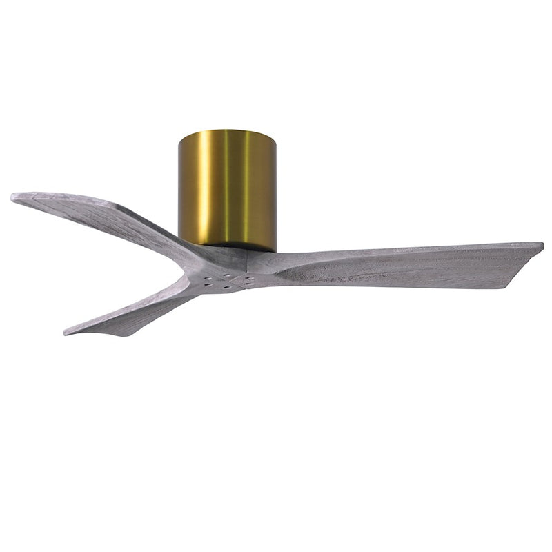 Matthews Fan Irene-H 42in 3-Blade Flush Mount Ceiling Fan | Brushed Brass and Barn Wood | Bedroom & Living Room | Model IR3H-BRBR-BW-42
