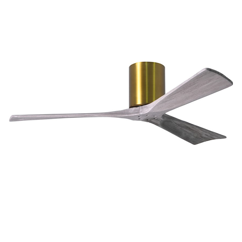Matthews Fan Irene-H 52in 3-Blade Flush Mount Ceiling Fan | Brushed Brass and Barn Wood | Bedroom & Living Room | Model IR3H-BRBR-BW-52