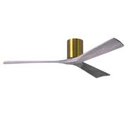 Matthews Fan Irene-H 60in 3-Blade LED Flush Mount Ceiling Fan | Brushed Brass and Barn Wood Tone Solid Wood | Bedroom | Model IR3H-BRBR-BW-60