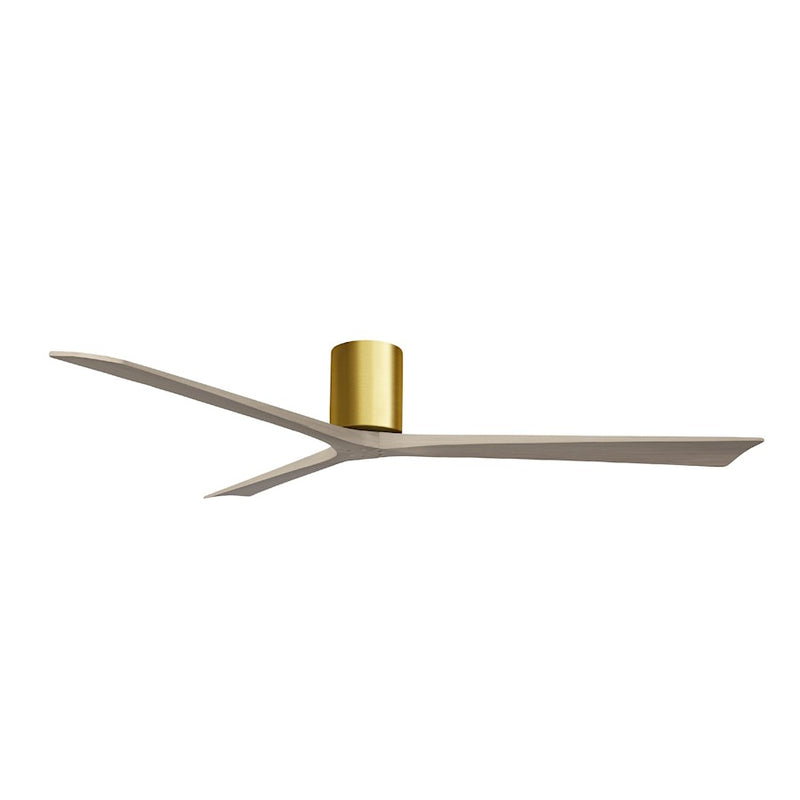 Matthews Fans Irene-3H 72in 3-Blade Flush Mount Ceiling Fan | Contemporary Brushed Brass and Gray Ash Wood | Covered Patio | Model IR3H-BRBR-GA-72