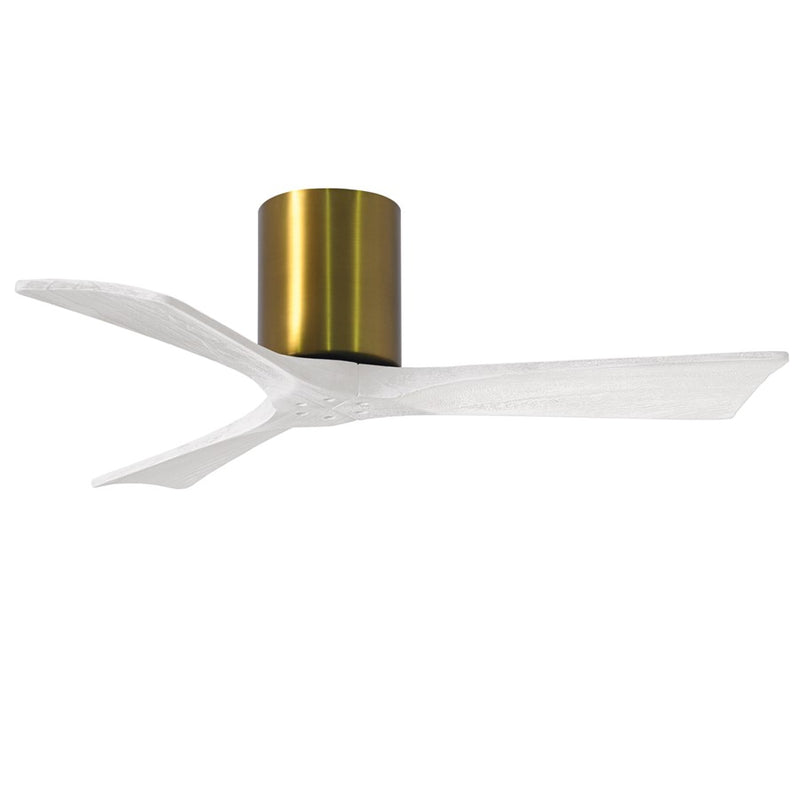 Matthews Fans Irene-3H 42in 3-Blade Flush Mount Ceiling Fan | Contemporary Brushed Brass and Matte White Wood | Bedrooms | Model IR3H-BRBR-MWH-42